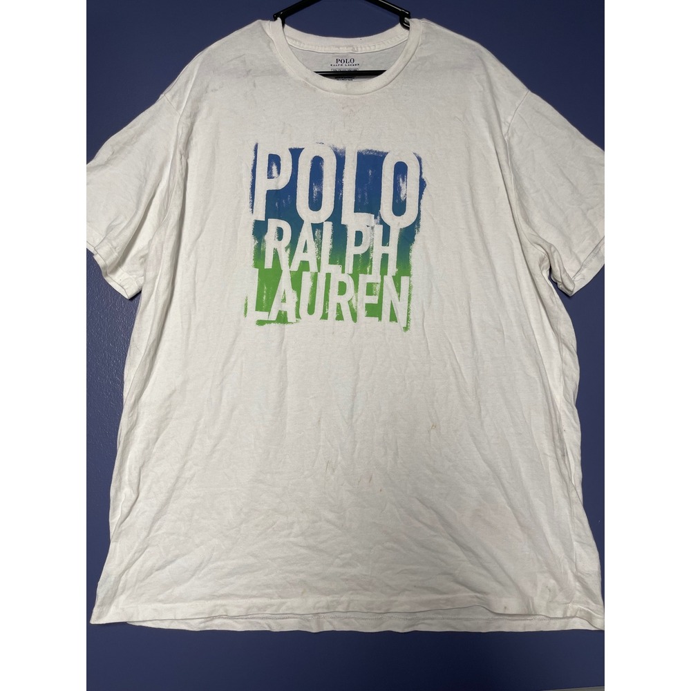 Polo Ralph Lauren Mens White Graphic Logo T-Shirt Big & Tall 2XB Cotton Tee